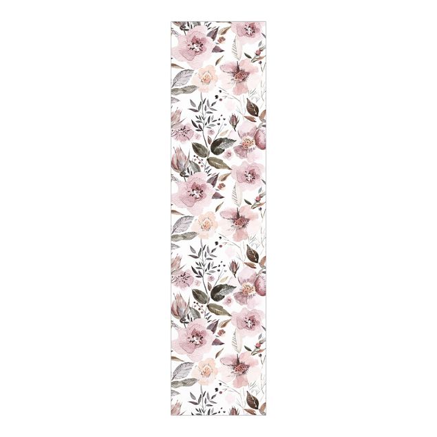 Sliding panel curtain - Grey Leaves With Watercolour Flowers