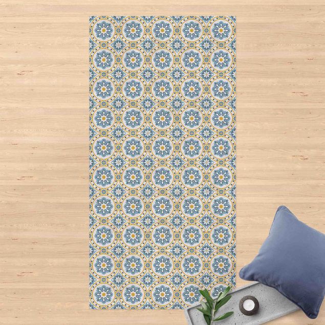 Balcony rugs Floral Tiles Blue Yellow
