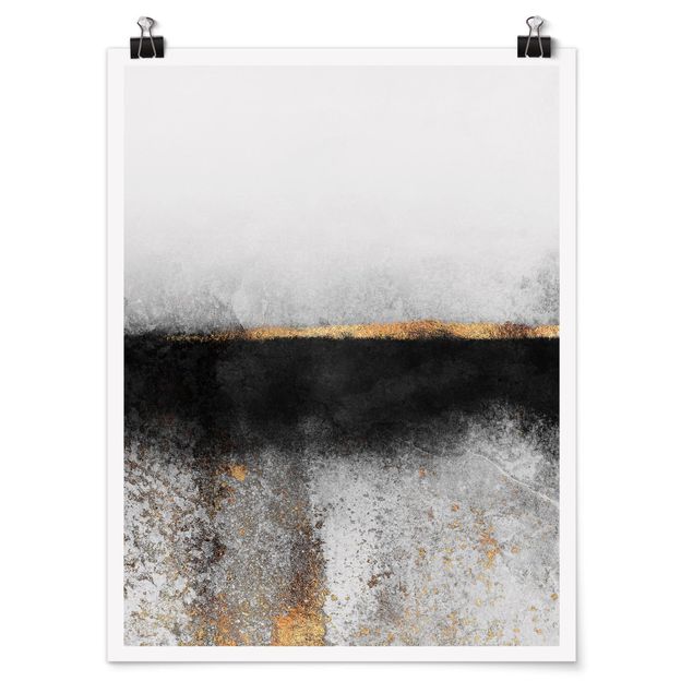 Poster - Abstract Golden Horizon Black And White