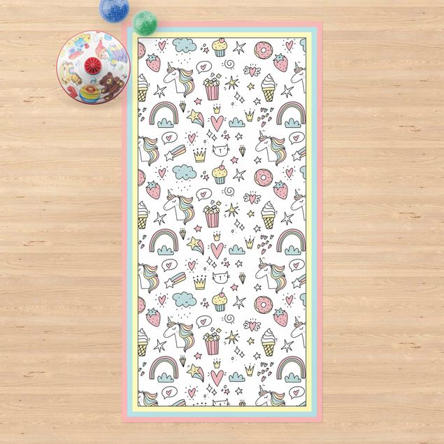 balcony mat Unicorns And Sweets In Pastel With Frame