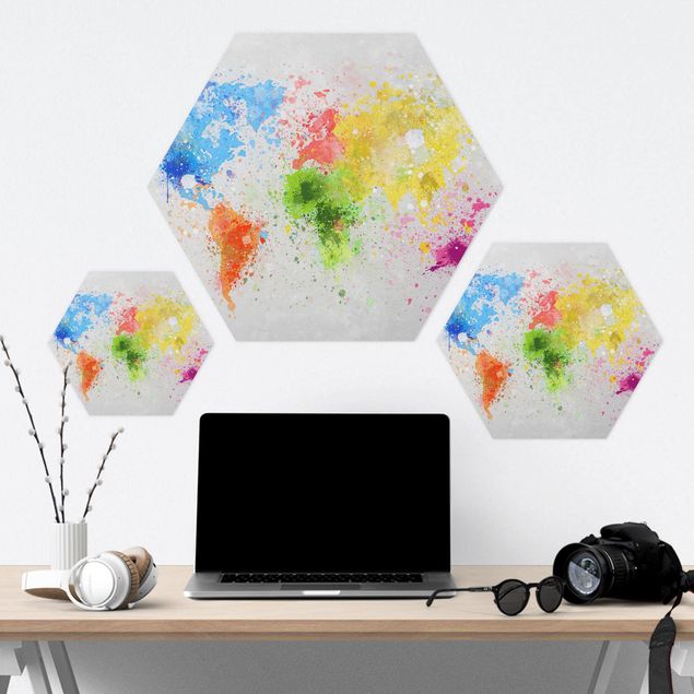 Forex hexagon - Colourful Splodges World Map