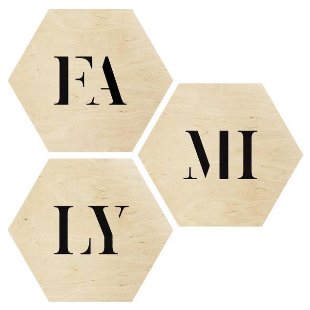 Wooden hexagon - Letters FAMILY Black Set I