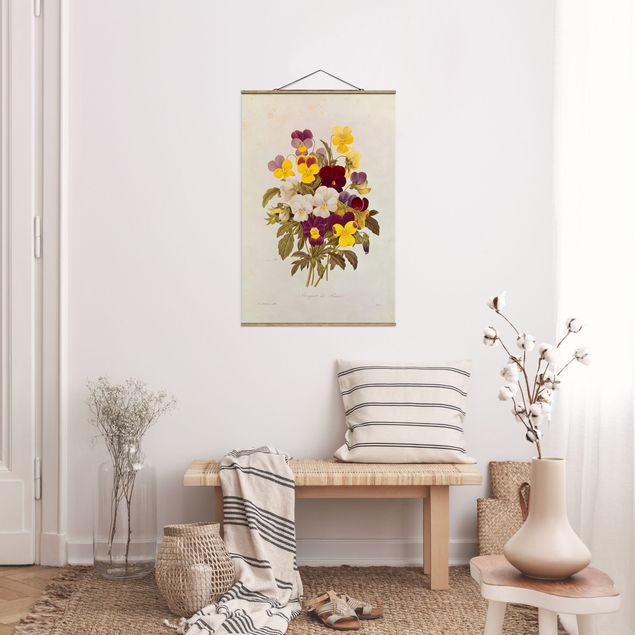 Fabric print with poster hangers - Pierre Joseph Redoute - Bouquet Of Pansies