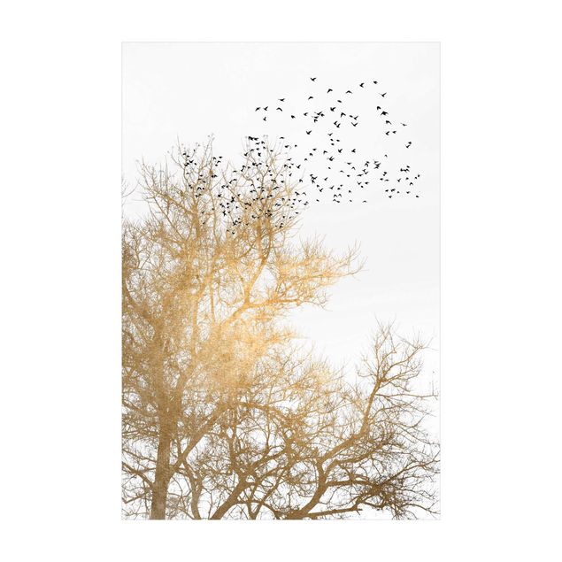 Golden rugs Flock Of Birds In Front Of Golden Tree