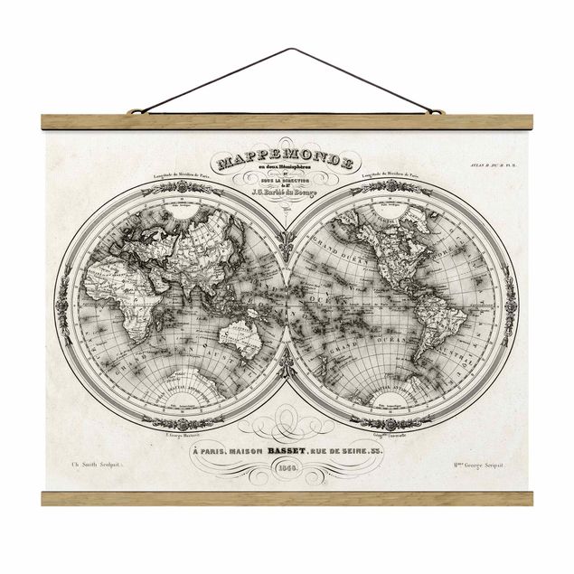 Fabric print with poster hangers - World Map - French Map Of The Cap Region Of 1848