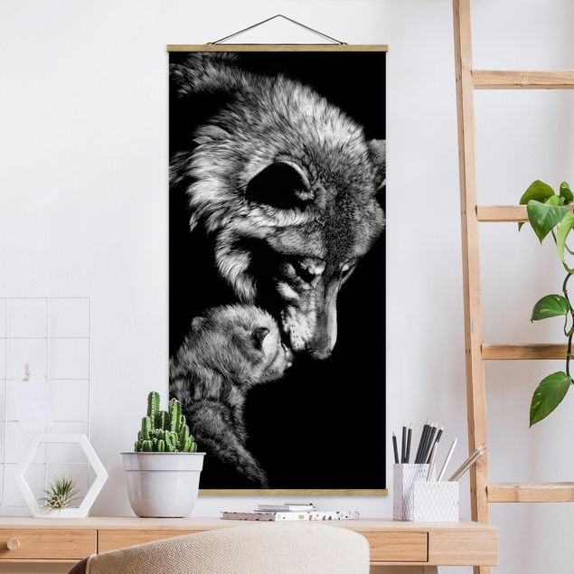 Fabric print with poster hangers - Wolf In The Dark