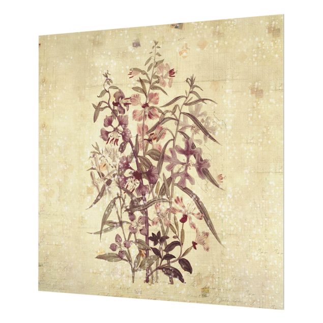 Glass Splashback - Vintage Floral Linen Look - Square 1:1