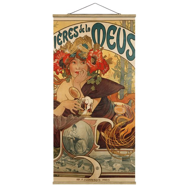 Fabric print with poster hangers - Alfons Mucha - Poster For La Meuse Beer