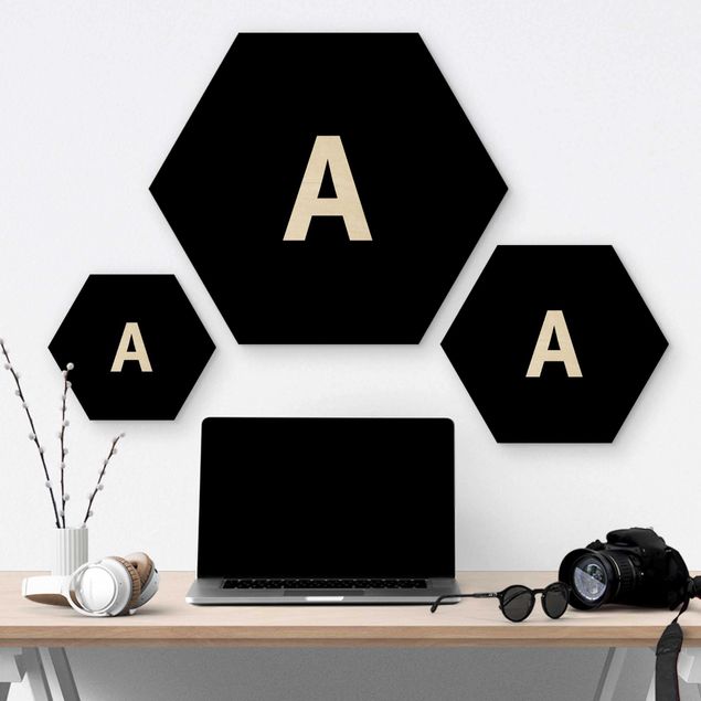 Wooden hexagon - Letter Black A