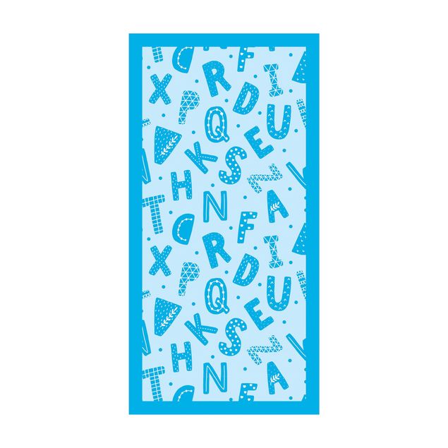 blue area rugs Alphabet With Hearts And Dots In Blue With Frame