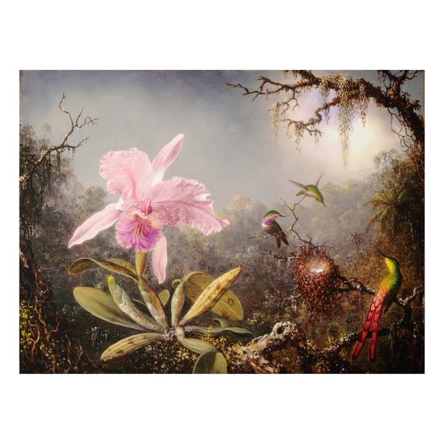 Print on aluminium - Martin Johnson Heade - Orchid And Three Hummingbirds