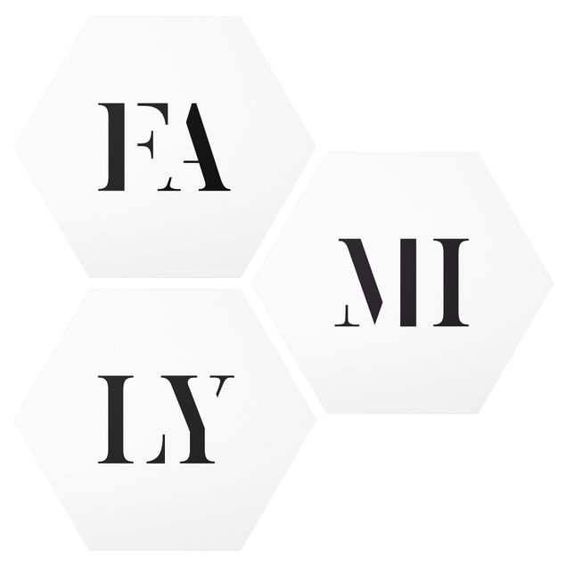 Alu-Dibond hexagon - Letters FAMILY Black Set I