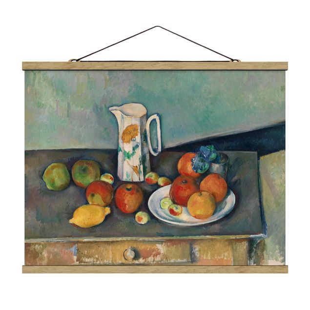 Fabric print with poster hangers - Paul Cézanne - Still Life With Milk Jug And Fruit