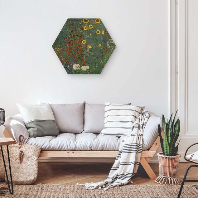 Wooden hexagon - Gustav Klimt - Garden Sunflowers