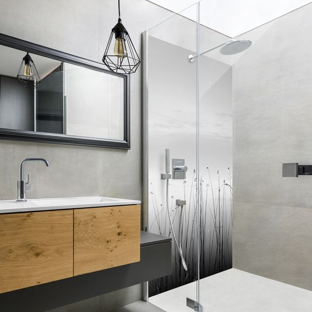 Shower wall cladding - Idyllic Lakeside In Black And White