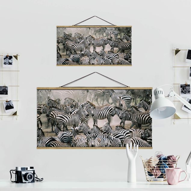 Fabric print with poster hangers - Zebra Herd