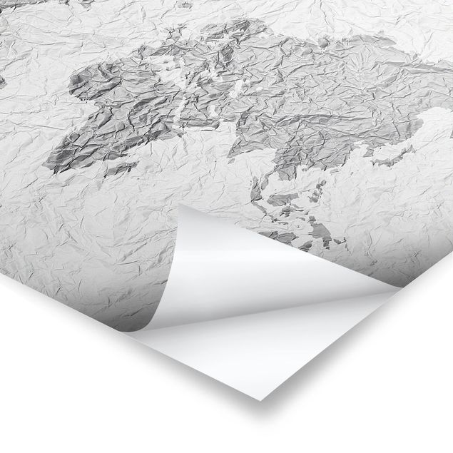 Poster - Paper World Map White Grey