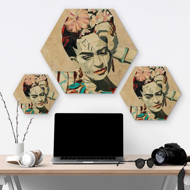 Wooden hexagon - Frida Kahlo - Collage No.1