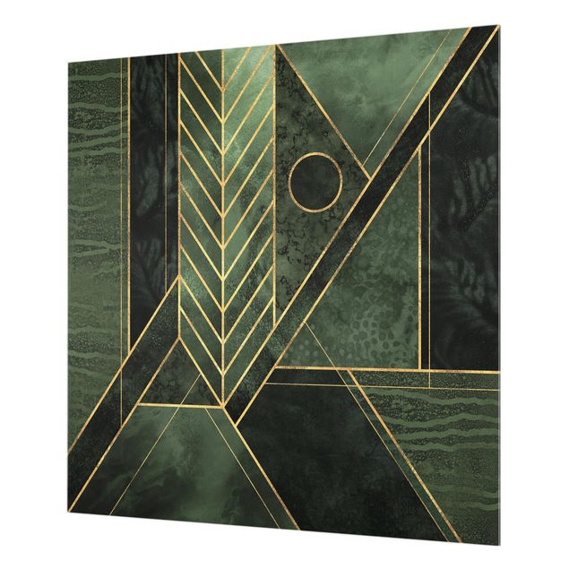 Glass Splashback - Geometric Shapes Emerald Gold - Square 1:1