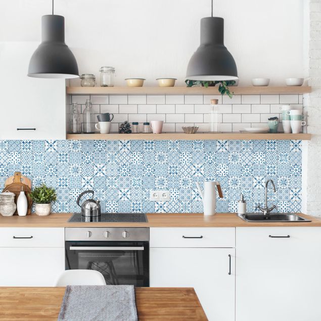 Kitchen splashbacks Patterned Tiles Blue White