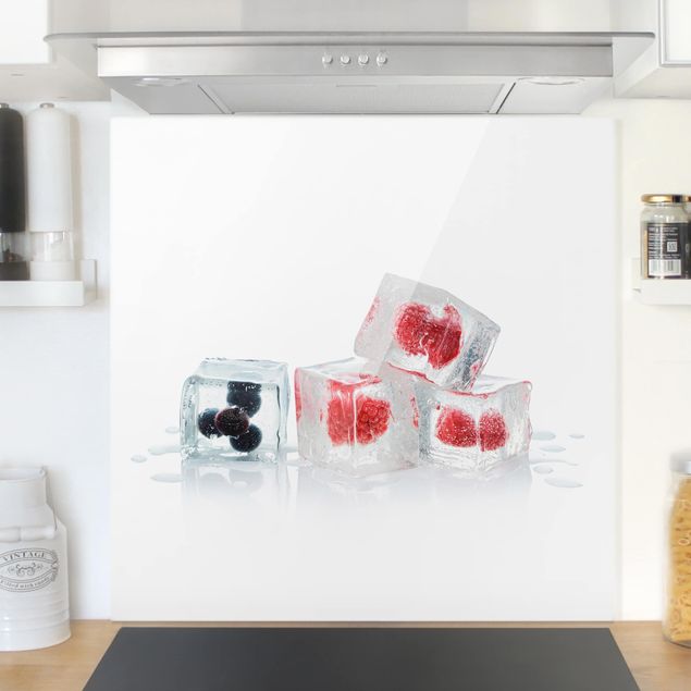Glass splashback fruits and vegetables Fruits In Ice Cube