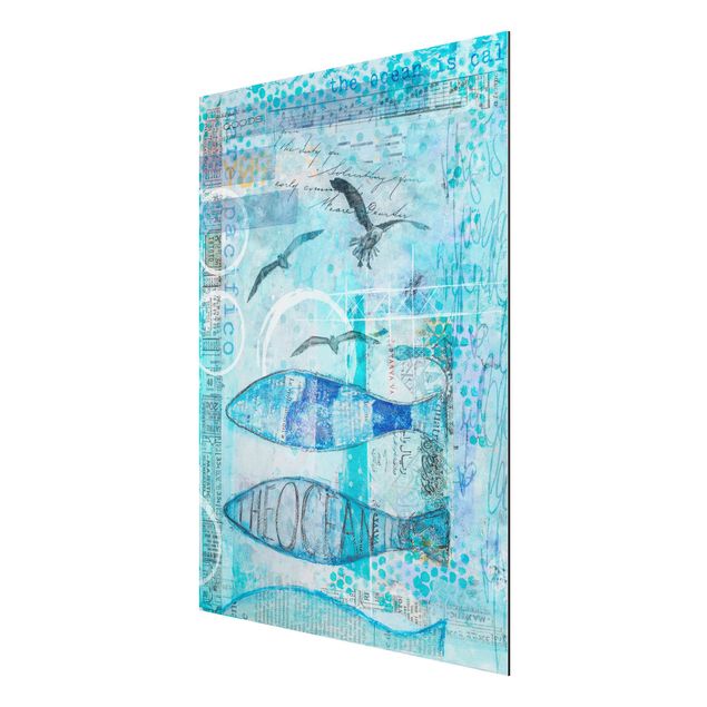 Print on aluminium - Colourful Collage - Blue Fish