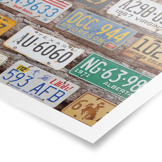 Poster - American License Plates On Wood