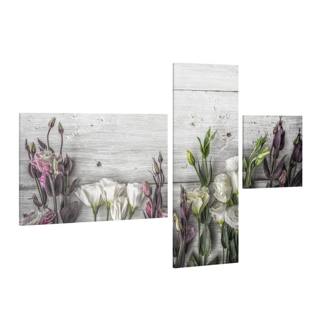Print on canvas 3 parts - Tulip Rose Shabby Wood Look