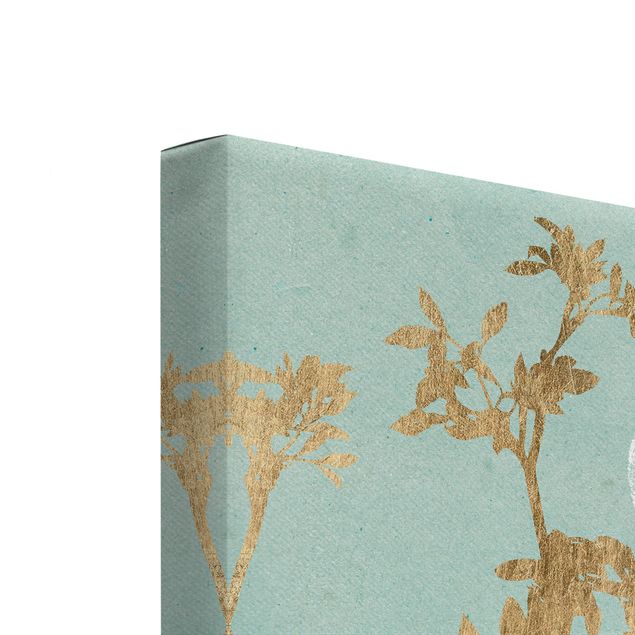 Print on canvas - Golden Leaves On Turquoise Set I