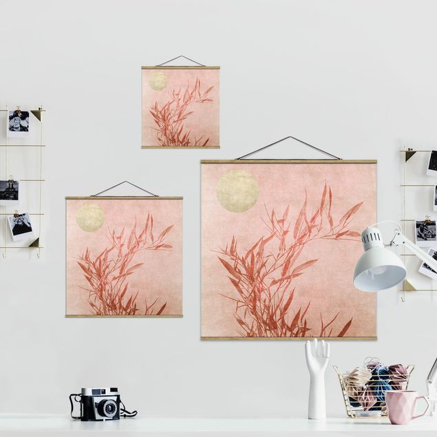 Fabric print with poster hangers - Golden Sun Pink Bamboo