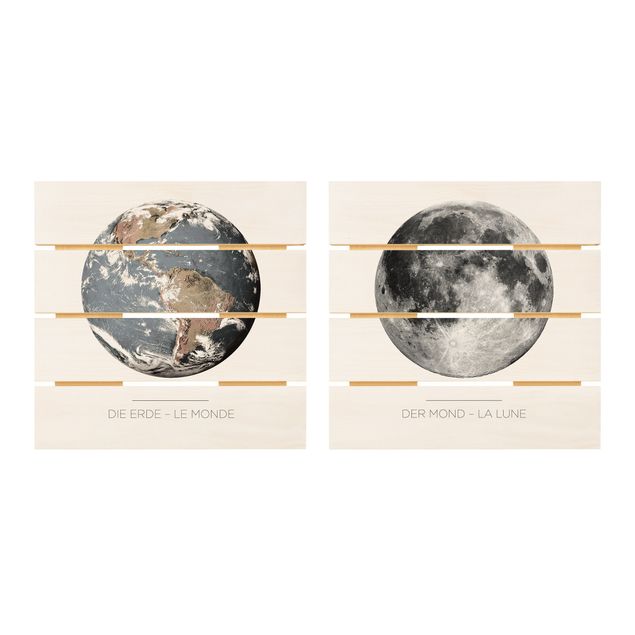 Print on wood - Moon And Earth