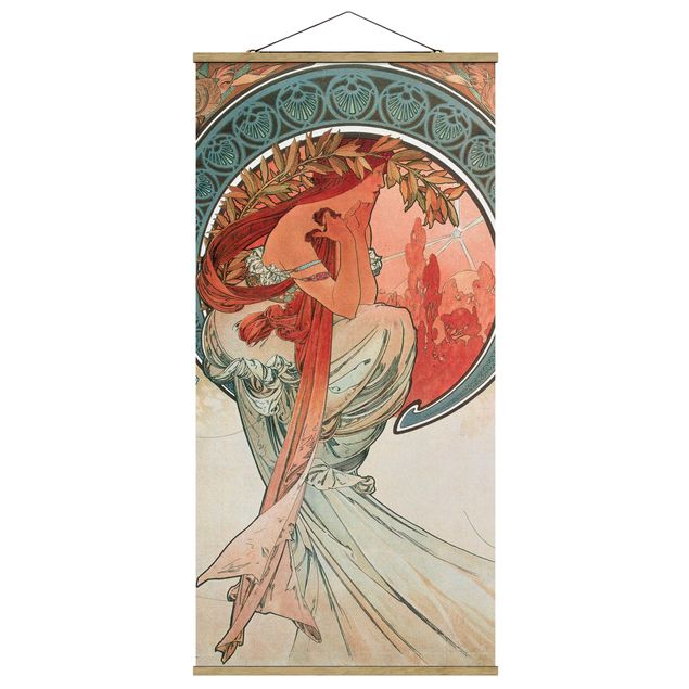 Fabric print with poster hangers - Alfons Mucha - Four Arts - Poetry