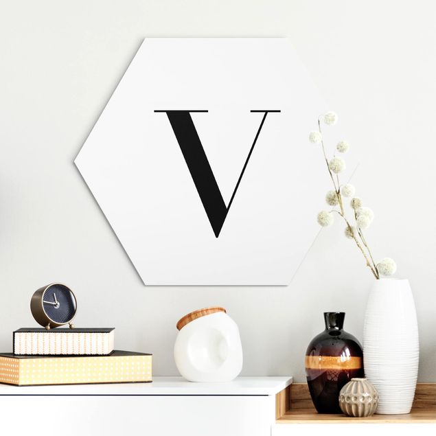Alu-Dibond hexagon - Letter Serif White V