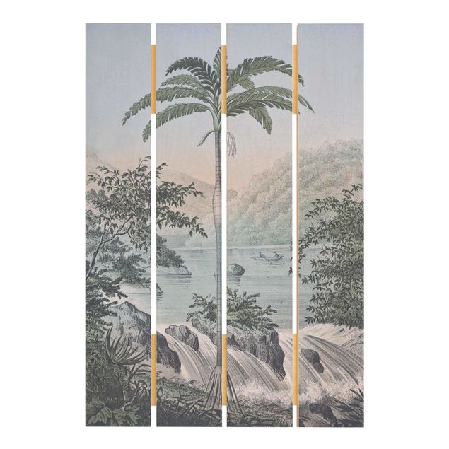 Print on wood - Vintage Illustration - Landscape With Palm Tree