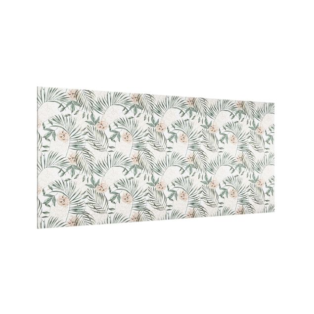 Glass splashbacks Tropical Palm Bows With Roses Watercolour