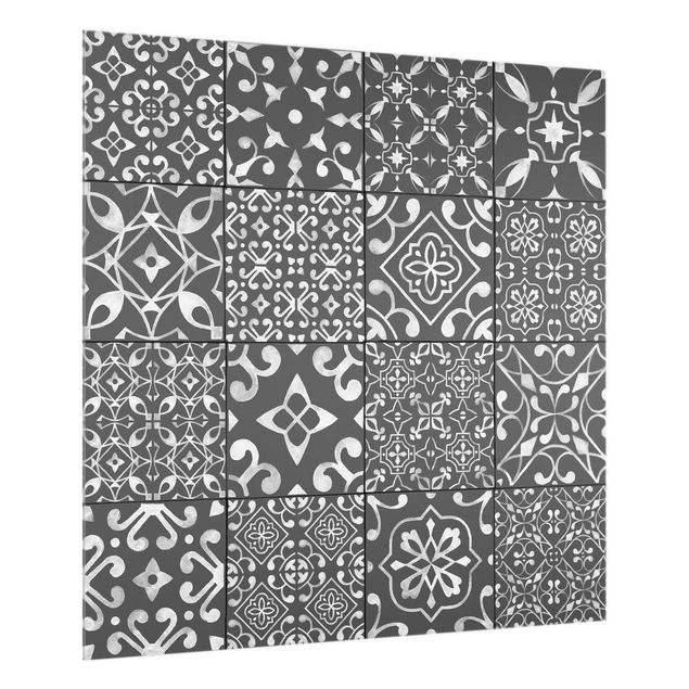 Glass splashback Pattern Tiles Dark Gray White