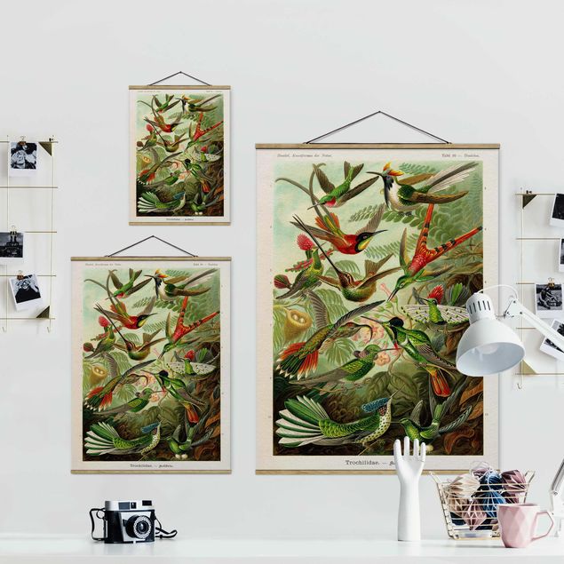 Fabric print with poster hangers - Vintage Board Hummingbirds