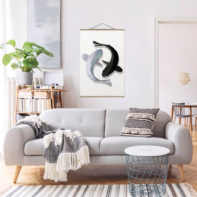 Fabric print with poster hangers - Fish Ying Yang