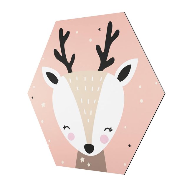 Alu-Dibond hexagon - Happy Deer