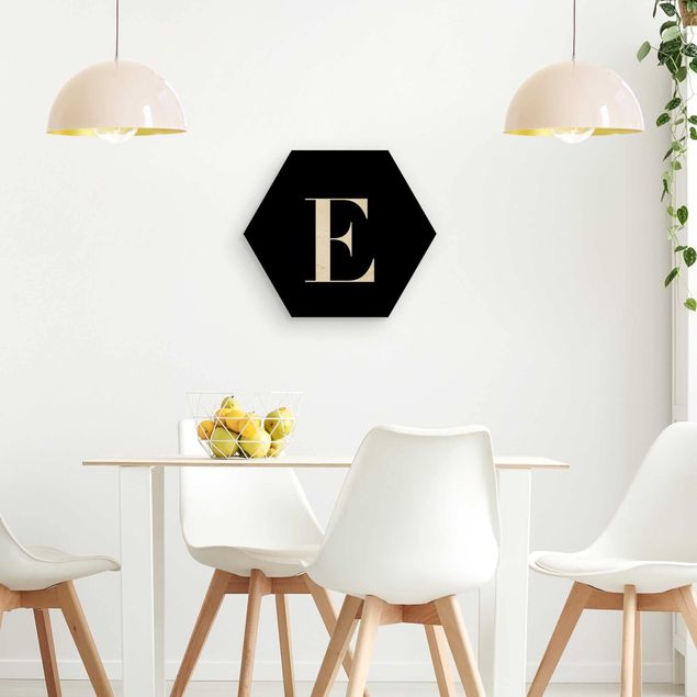 Wooden hexagon - Letter Serif Black E