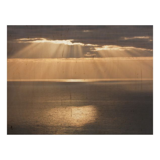 Print on wood - Sun Beams Over The Ocean