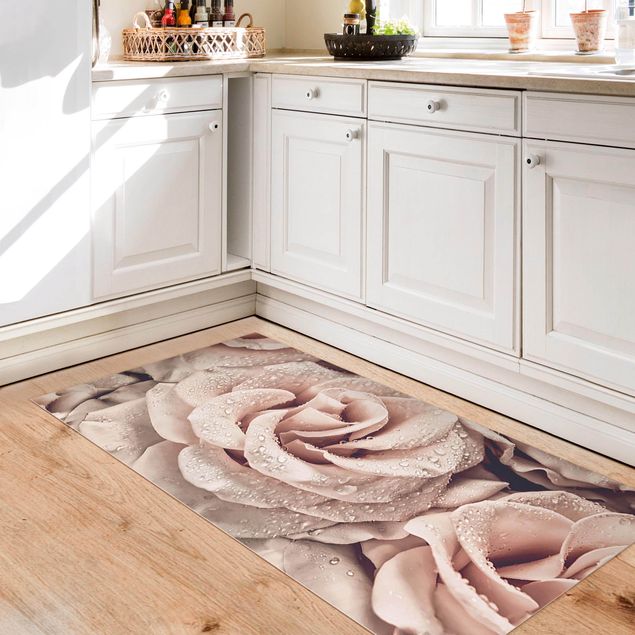 kitchen runner rugs Roses Sepia With Water Drops