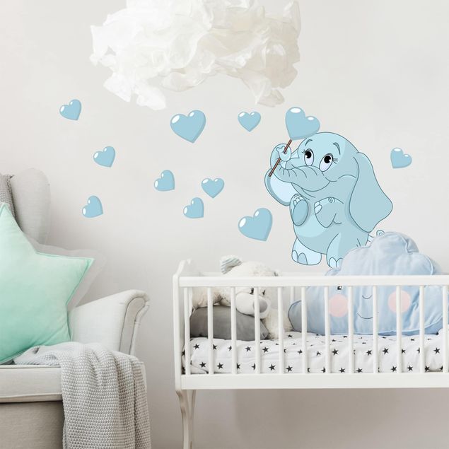 Wall stickers elefant Baby Elephant With Blue Hearts