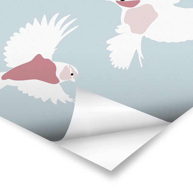 Poster - Line Art Pigeons Pastel