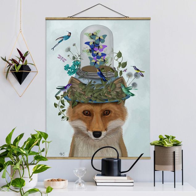 Fabric print with poster hangers - Fox With Butterfly Shut