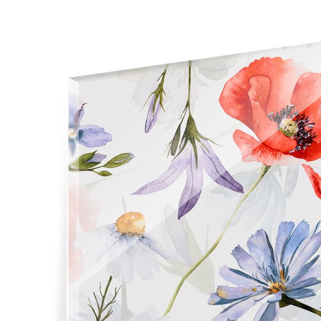 Splashback - Watercolour Poppy With Cloverleaf - Landscape format 1:1