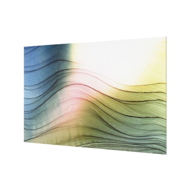 Splashback - Mottled Colours Pink Yellow With Turquoise - Landscape format 3:2