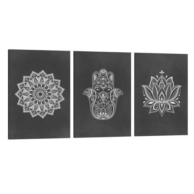 Print on canvas - Mandala Hamsa Hand Lotus Set On Black