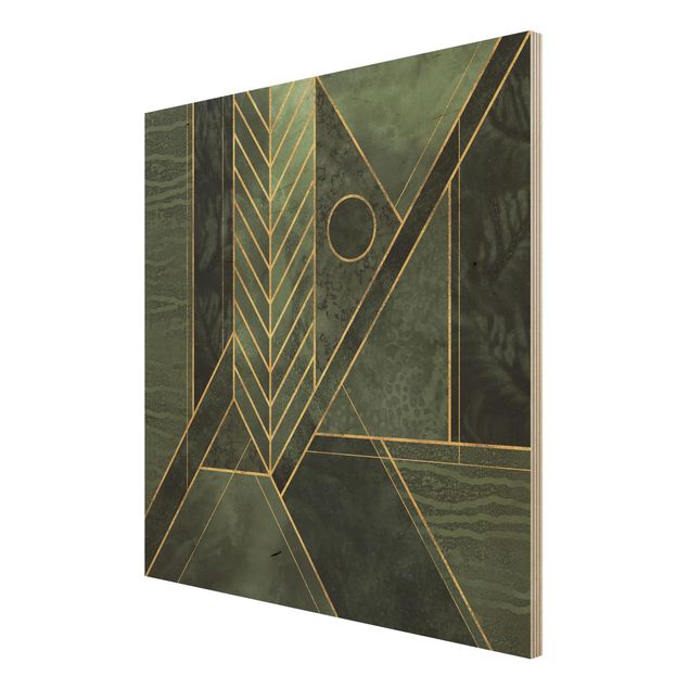 Print on wood - Geometric Shapes Emerald Gold