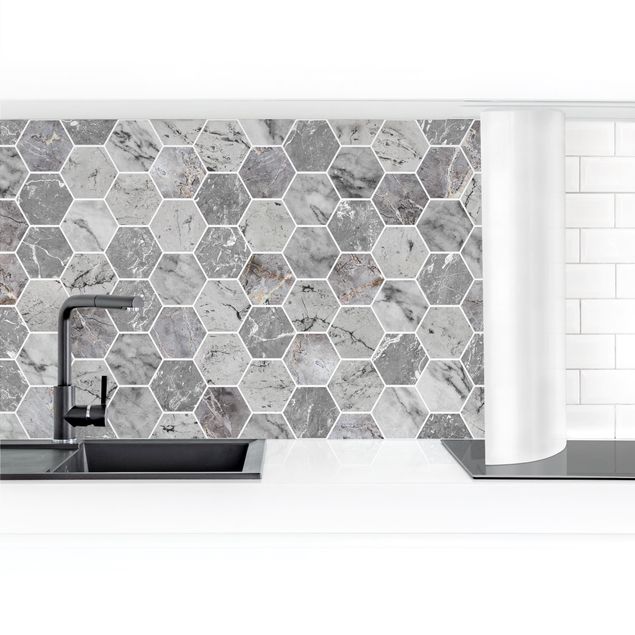 Kitchen wall cladding - Marble Hexagon Tiles - Grey